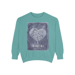 Hineni Awakening Retreat Garment-Dyed Sweatshirt design front only
