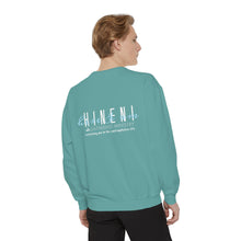 Load image into Gallery viewer, Hineni Awakening Retreat Garment-Dyed Sweatshirt design 2 sides
