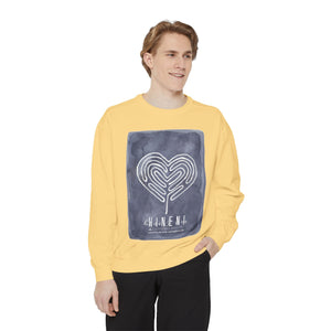 Hineni Awakening Retreat Garment-Dyed Sweatshirt design front only