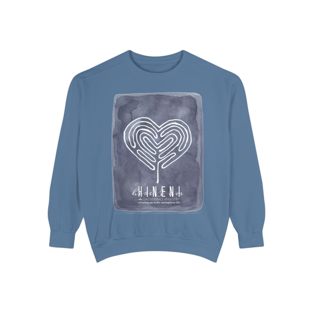 Hineni Awakening Retreat Garment-Dyed Sweatshirt design front only
