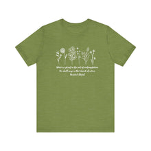Load image into Gallery viewer, Debbies - Meister Eckhart quote with Wildflowers dark heathered Tee

