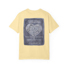 Load image into Gallery viewer, Returning to Essence Retreat Garment-Dyed T-Shirt with Heart Labyrinth
