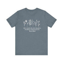Load image into Gallery viewer, Debbies - Meister Eckhart quote with Wildflowers dark heathered Tee
