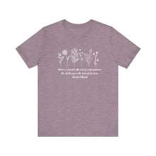 Load image into Gallery viewer, Debbies - Meister Eckhart quote with Wildflowers dark heathered Tee
